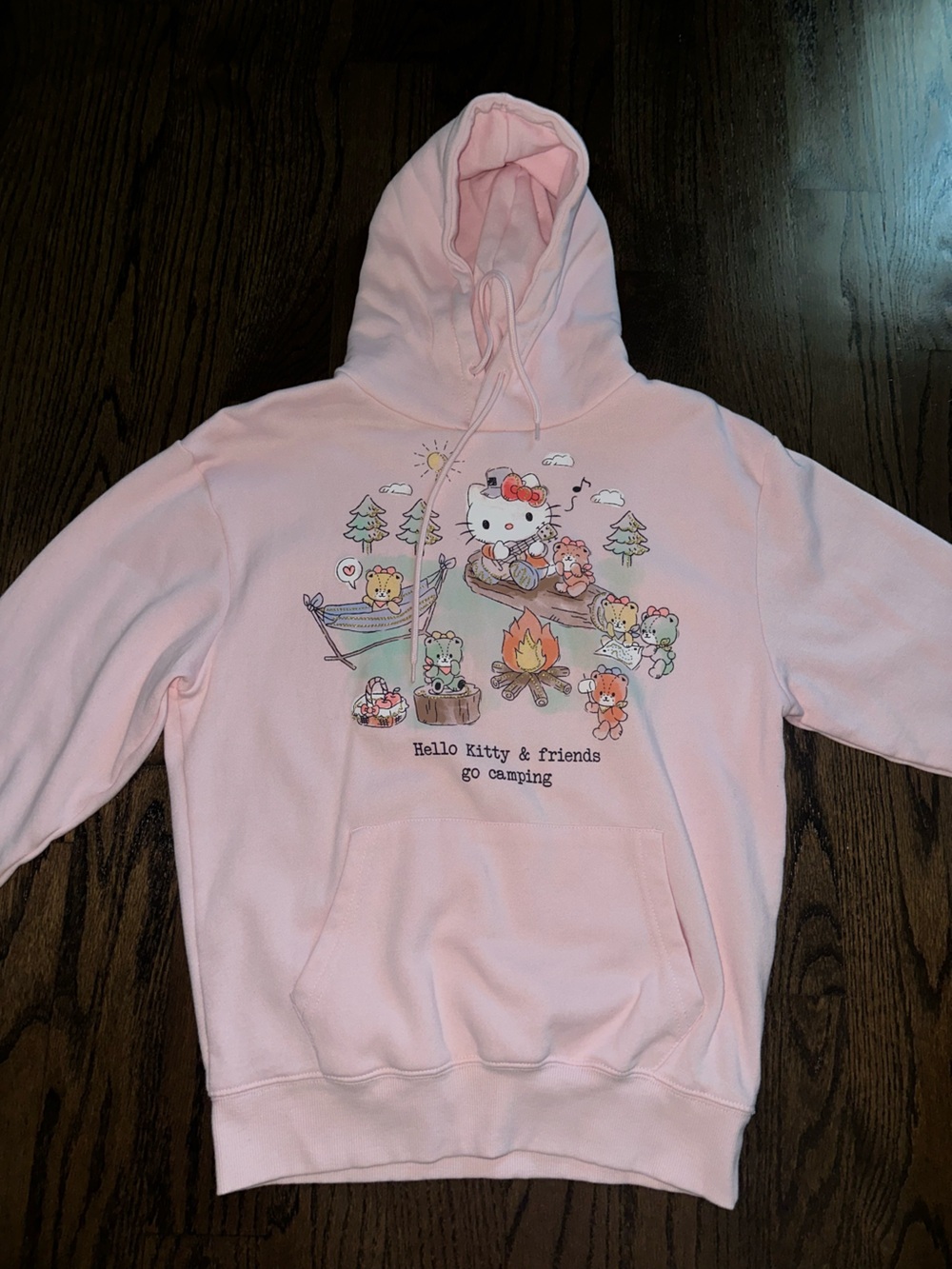 Hello Kitty Light Pink Camping Graphic Pullover Hoodie